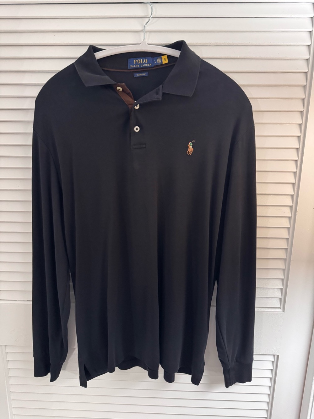 Polo by Ralph Lauren Black Polo with Brown Trim and Embroidered Pony size L